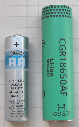 Common AA battery and the 18650 lithium ion battery