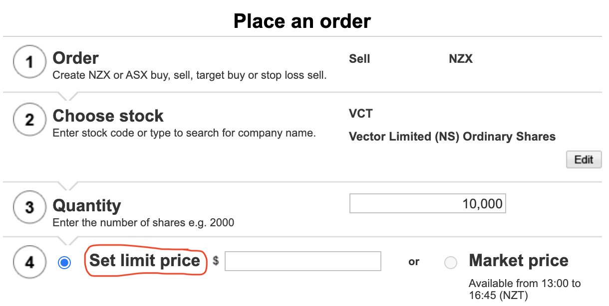 ASB Securities - order screen